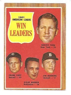 1962 Topps #57 AL Win Leaders/Whitey Ford/Frank Lary/Steve Barber/Jim Bunning