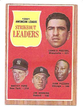 1962 Topps #59 AL Strikout Leaders/Camilo Pascual/Whitey Ford/Jim Bunning/Juan Pizzaro