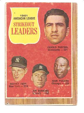 1962 Topps #59 AL Strikout Leaders/Camilo Pascual/Whitey Ford/Jim Bunning/Juan Pizzaro