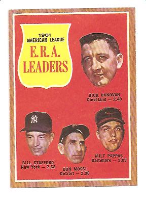 1962 Topps #55 AL ERA Leaders/Dick Donovan/Bill Stafford/Don Mossi/Milt Pappas