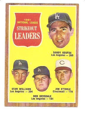 1962 Topps #60 NL Strikeout Leaders/Sandy Koufax/Stan Williams/Don Drysdale/Jim O'Toole