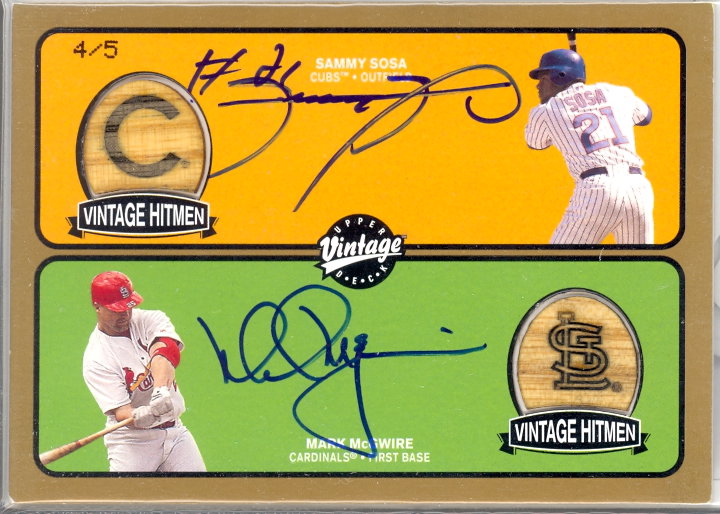 2003 Upper Deck Vintage Hitmen Double Signed Gold #MS Mark McGwire/Sammy Sosa