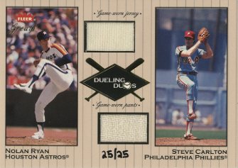 2002 Greats of the Game Dueling Duos Game Used Double #9 Steve Carlton Jsy/Nolan Ryan Jsy