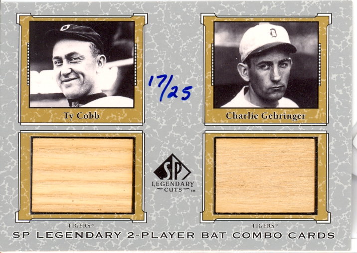 2001 SP Legendary Cuts Game Bat Combo #TCCG Ty Cobb/Charlie Gehringer