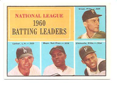 1961 Topps #41 NL Batting Leaders/Dick Groat/Norm Larker/Willie Mays/Roberto Clemente