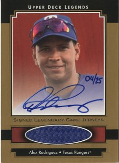 2001 Upper Deck Legends Legendary Game Jersey Autographs Gold #GSJAR Alex Rodriguez