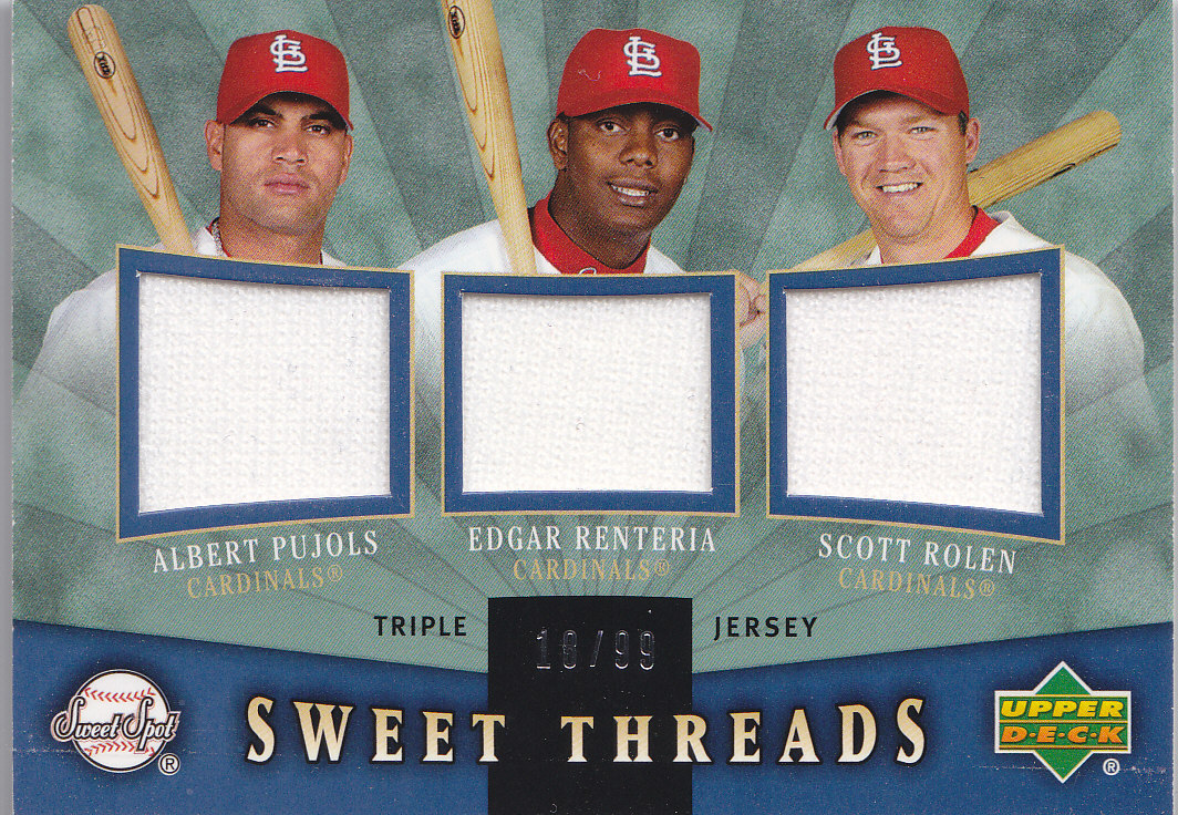2004 Sweet Spot Sweet Threads Triple #PRR Albert Pujols/Edgar Renteria/Scott Rolen