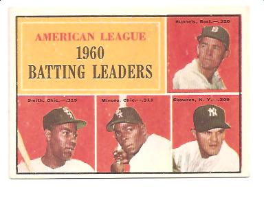 1961 Topps #42 AL Batting Leaders/Pete Runnels/Al Smith/Minnie Minoso/Bill Skowron