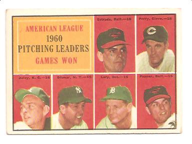 1961 Topps #48 AL Pitching Leaders/Chuck Estrada/Jim Perry UER/(Listed as an Oriole)/Bud Daley/Art Ditmar/Frank Lary/Milt Pappas