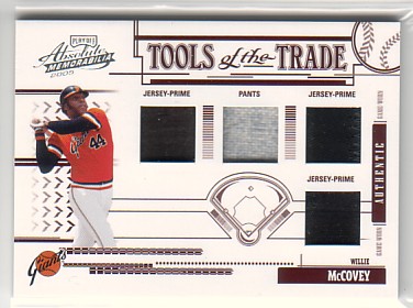 2005 Absolute Memorabilia Tools of the Trade Swatch Quad Prime Red #198 Willie McCovey J-J-J-P/5