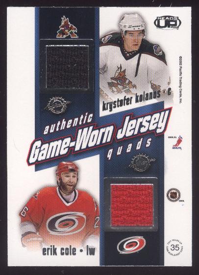 2002-03 Pacific Heads Up Quad Jerseys #35 Ilya Kovalchuk/Dany Heatley/Krystofer Kolanos/Erik Cole