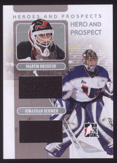 2008-09 ITG Heroes and Prospects Hero and Prospect Memorabilia #HP03 Martin Brodeur/Jonathan Bernier