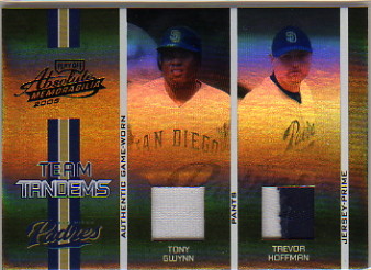 2005 Absolute Memorabilia Team Tandems Swatch Single Spectrum Prime Black #87 Tony Gwynn Pants/Trevor Hoffman Jsy/150