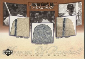 2001 Upper Deck Prospect Premieres Heroes of Baseball Game Jersey Trios #MMD Maris/Mant/DiMag SP