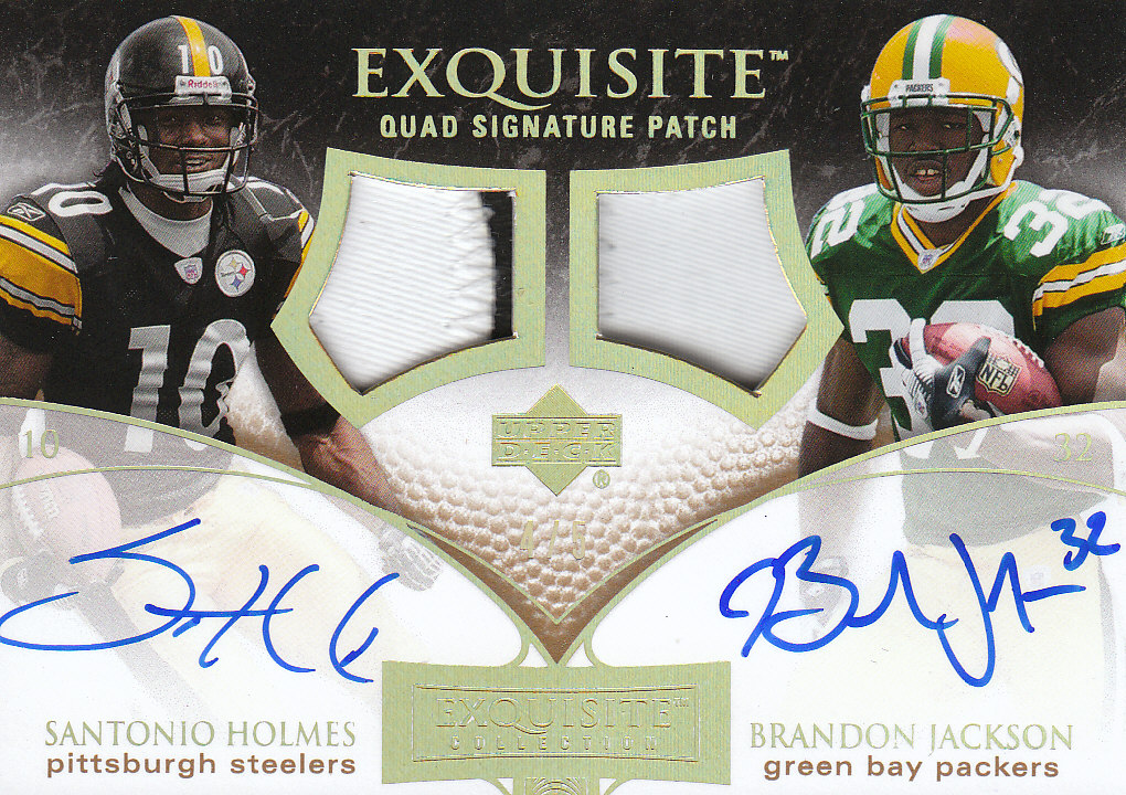 2007 Exquisite Collection Signature Swatches Quads Patch #HJBH Reggie Brown/Brandon Jackson/Tony Hunt/Santonio Holmes
