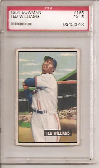 1951 Bowman #165 Ted Williams UER/Wrong birthdate