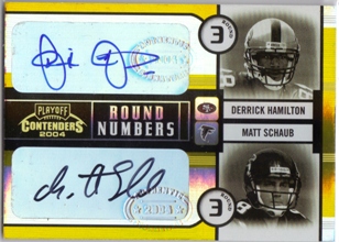 2004 Playoff Contenders Round Numbers Autographs Gold #RN15 Derrick Hamilton/Matt Schaub/Bernard Berrian/Devard Darling/30
