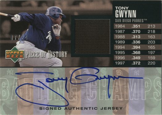 2002 UD Piece of History Batting Champs Jersey Signatures #TG Tony Gwynn