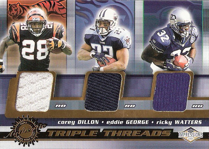 2001 Pacific Impressions Triple Threads #12 Corey Dillon/Ricky Watters/Eddie George