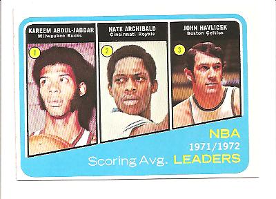 1972-73 Topps #172 Kareem Abdul-Jabbar/Nate Archibald/John Havlicek LL