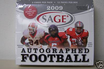 1 SEALED PACK : 2009 Sage Autographed Football Factory Sealed Pack (1 Autographed Card in EVERY Pack) (Possible Michael Crabtree, Matthew Stafford, Mark Sanchez, Beanie Wells & more) 