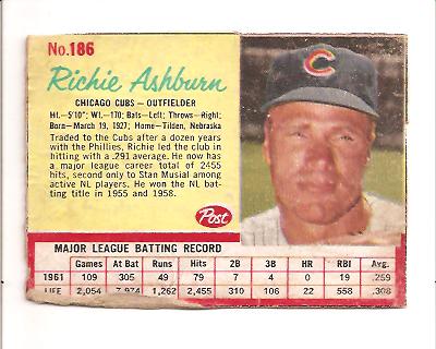 1962 Post #186 Richie Ashburn