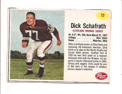 1962 Post Cereal #72 Dick Schafrath