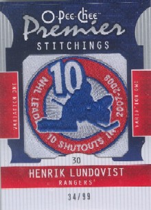 2008-09 OPC Premier Stitchings #PSHL Henrik Lundqvist
