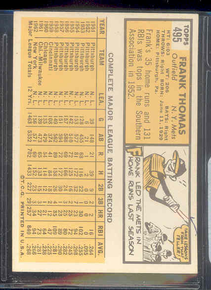 1963 Topps #495 Frank Thomas SP