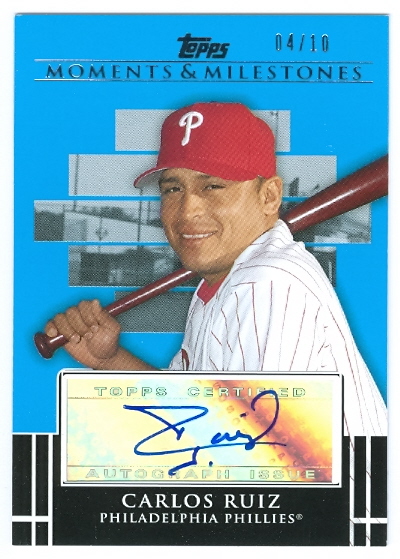 2008 Topps Moments and Milestones Milestone Autographs Blue #CR Carlos Ruiz