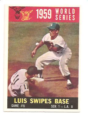 1960 Topps #389 World Series Game 5/Aparicio Steals Base/w/Maury Wills front image