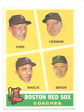 1960 Topps #456 Red Sox Coaches/Rudy York/Billy Herman/Sal Maglie/Del Baker