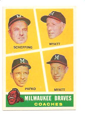 1960 Topps #464 Braves Coaches/Bob Scheffing/Whitlow Wyatt/Andy Pafko/George Myatt