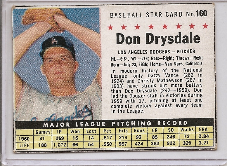 1961 Post #160B Don Drysdale BOX