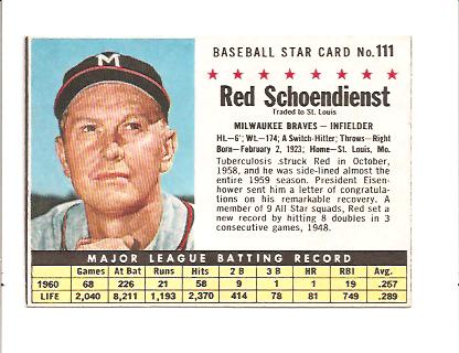 1961 Post #111 Red Schoendienst BOX only