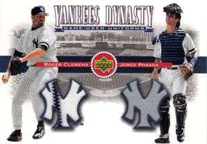2002 Upper Deck Yankee Dynasty Memorabilia #YJCP Roger Clemens Jsy/Jorge Posada Jsy