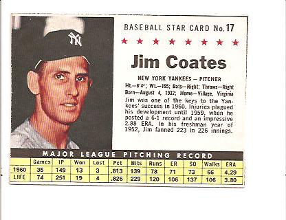 1961 Post #17 Jim Coates BOX only