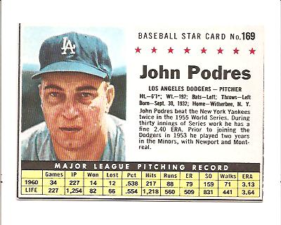 1961 Post #169 John Podres BOX only