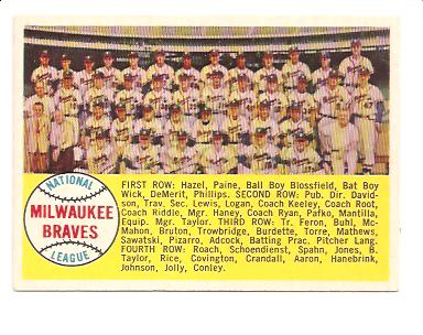1958 Topps #377A Milwaukee Braves TC Alphabetical