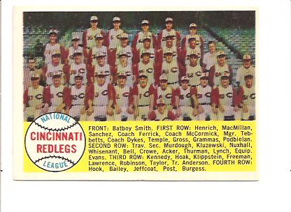 1958 Topps #428A Cincinnati Reds TC Alphabetical