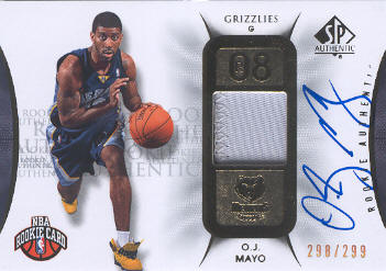 2008-09 SP Authentic #127 O.J. Mayo JSY AU/299 RC