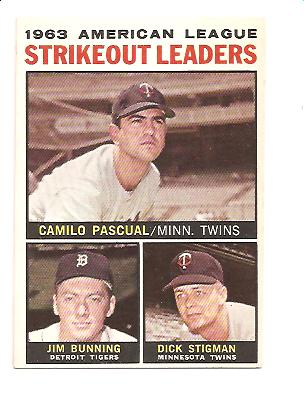 1964 Topps #6 AL Strikeout Leaders/Camilo Pascual/Jim Bunning/Dick Stigman