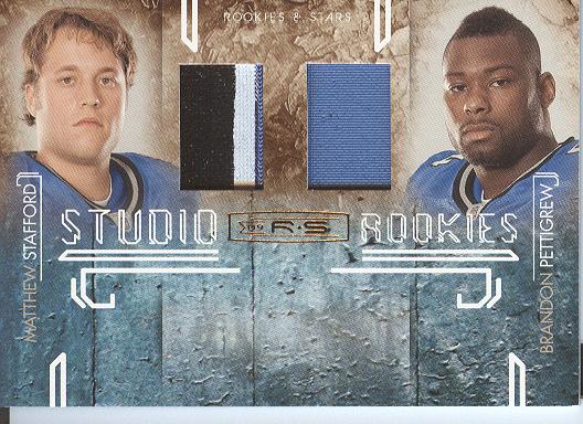 2009 Donruss Rookies and Stars Studio Rookies Combos Materials Prime #4 Matthew Stafford/Brandon Pettigrew