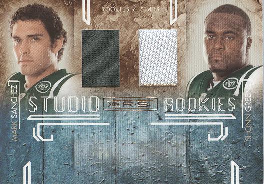 2009 Donruss Rookies and Stars Studio Rookies Combos Materials #6 Mark Sanchez/Shonn Greene