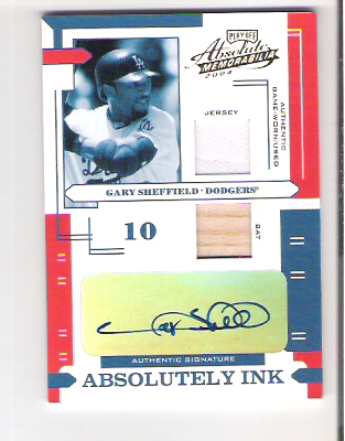 2004 Absolute Memorabilia Absolutely Ink Combo Material #53 G.Sheffield Bat-Jsy/50