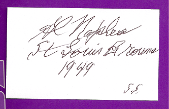 Al Naples Auto 3x5 index card Autograph Played 1949 St Louis Browns (NC70)