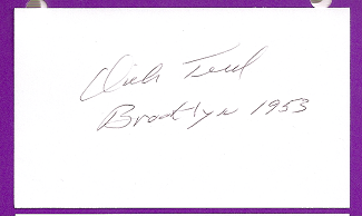 Dick Teed Auto 3x5 index card Autograph Played 1953 Brooklyn Dodgers (NC116)
