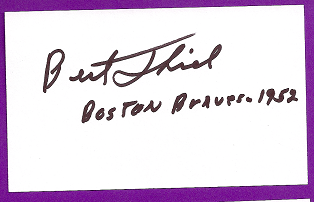 Bert Thiel Auto 3x5 index card Autograph Played 1952 Boston Braves (NC133)