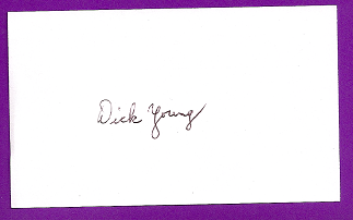 Dick Young Auto 3x5 index card Autograph Played 1951-52 Philadelphia Phillies (NC153)