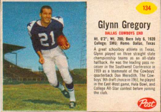 1962 Post Cereal #134 Glynn Gregory